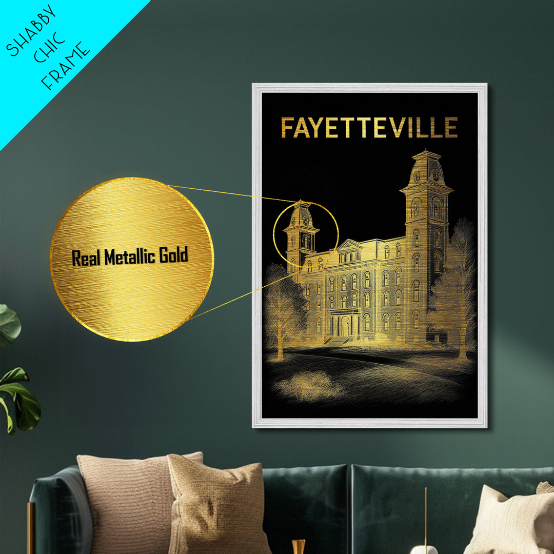 Fayetteville North Carolina travel, Metallic Gold Print, Modern Skyline Wall Print, Metal Art, Wood Framed Art, Adventure Lover Gift