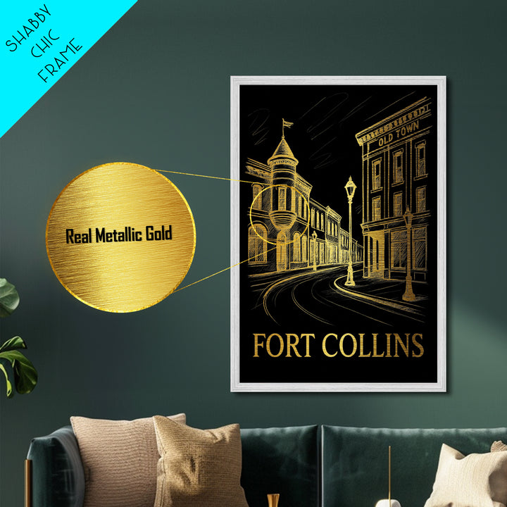 Fort Collins Colorado art, Metallic Gold Art, Modern House Art, Metal Art, Wood Framed Art, Graduation Travel Gift, Travel Gift