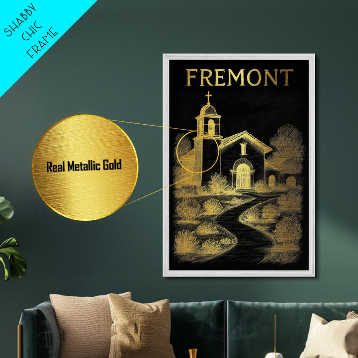 Fremont California travel, Metallic Gold Print, Modern House Art, Metal Art, Wood Framed Art, Wanderlust Gift