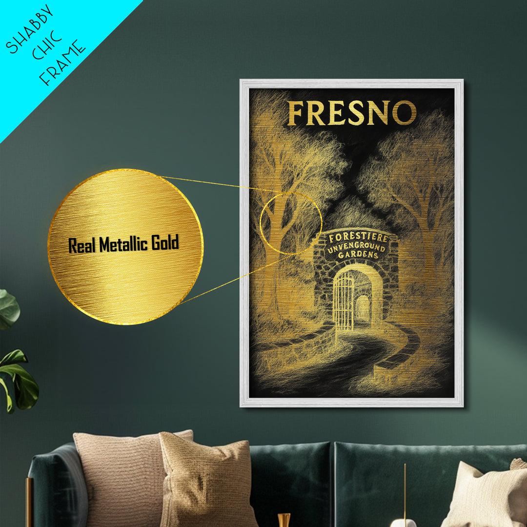 Fresno California travel, Metallic Gold Print, Modern House Art, Metal Art, Wood Framed Art, Traveler Gift