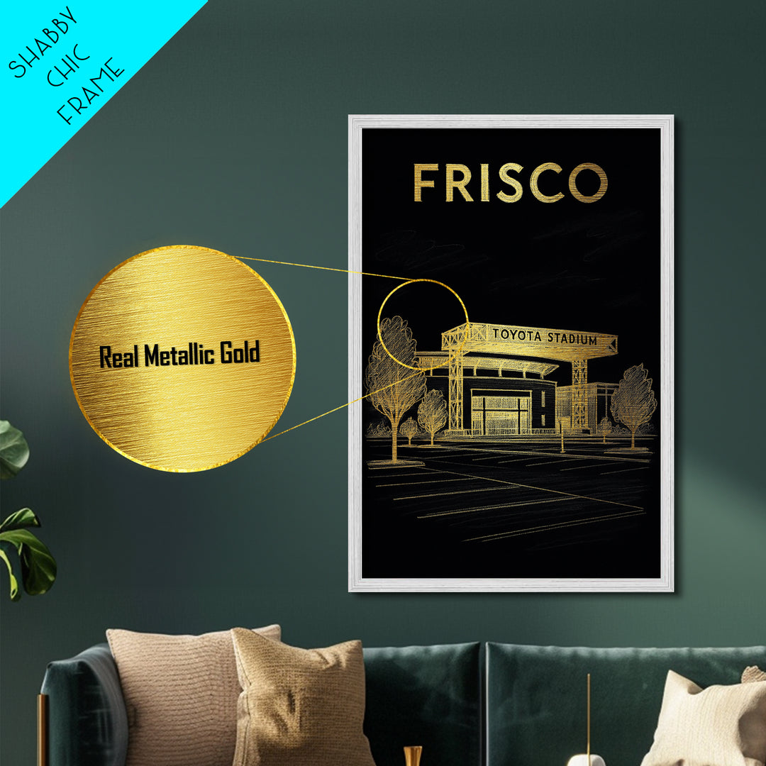 Frisco Texas travel, Metallic Gold Print, College Dorm Décor, Metal Art, Wood Framed Art, Graduation Travel Gift