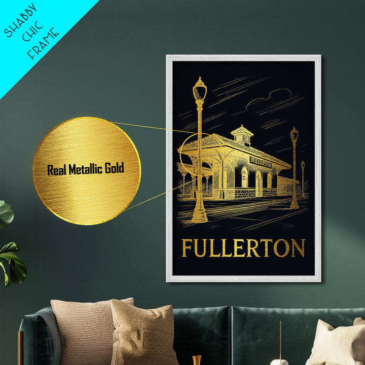 Fullerton California art, Metallic Gold Art, Housewarming Gift, Metal Art, Wood Framed Art, Newlywed Travel Gift