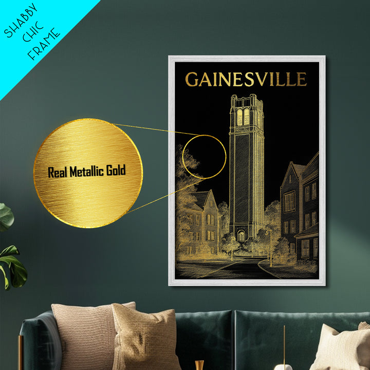 Gainesville Florida travel, Metallic Gold Print, Closing Gift, Metal Art, Wood Framed Art, Anniversary Travel Gift