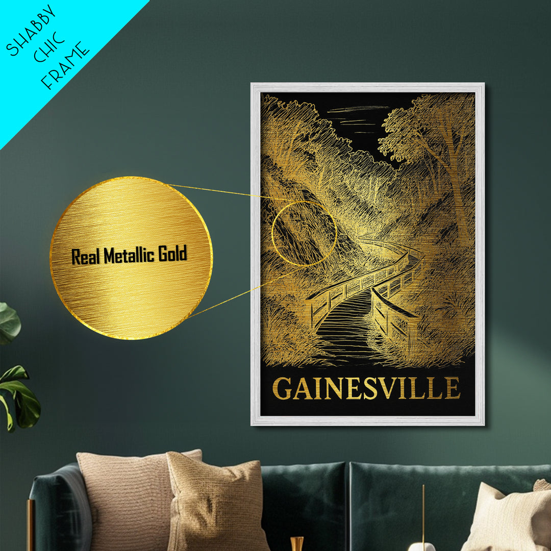 Gainesville Florida art, Metallic Gold Art, Office Decor, Metal Art, Wood Framed Art, Graduation Travel Gift