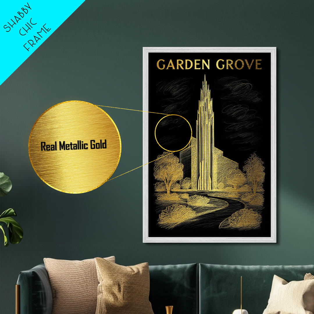 Garden Grove California travel, Metallic Gold Print, Modern House Art, Metal Art, Wood Framed Art, Wanderlust Gift