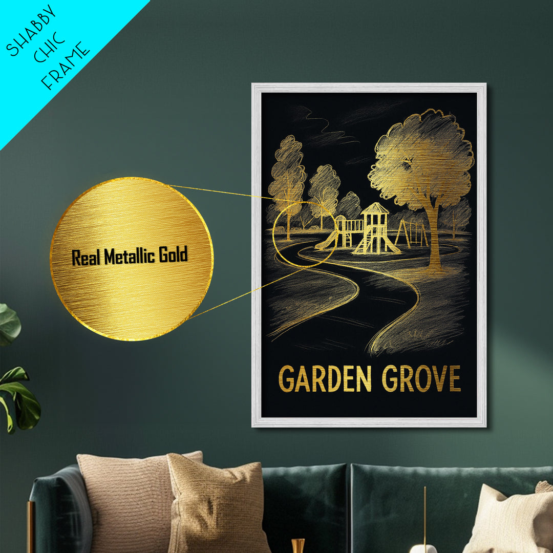 Garden Grove California art, Metallic Gold Art, Travel Art Prints, Metal Art, Wood Framed Art, Adventure Lover Gift
