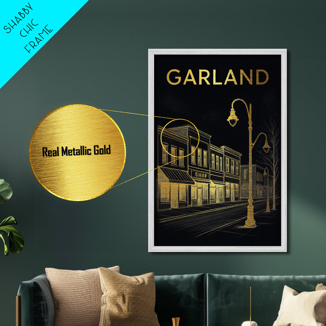 Garland Texas travel, Metallic Gold Print, Modern House Art, Metal Art, Wood Framed Art, Traveler Gift