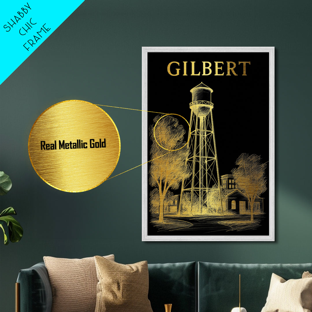 Gilbert Arizona travel, Metallic Gold Print, College Dorm Décor, Metal Art, Wood Framed Art, Graduation Travel Gift