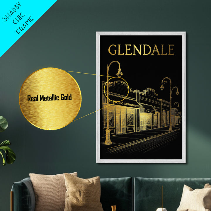 Glendale Arizona art, Metallic Gold Art, Housewarming Gift, Metal Art, Wood Framed Art, Newlywed Travel Gift