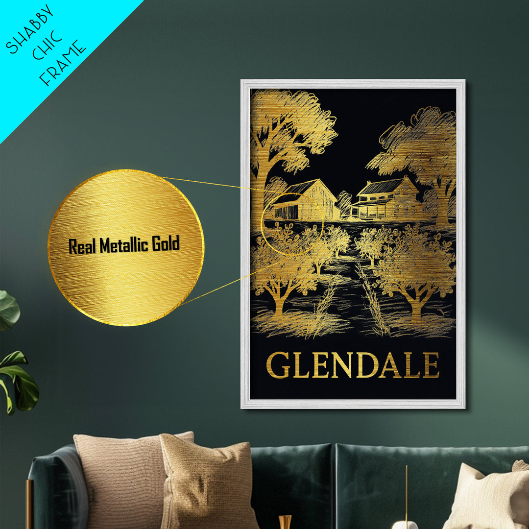 Glendale California art, Metallic Gold Art, Office Decor, Metal Art, Wood Framed Art, Graduation Travel Gift