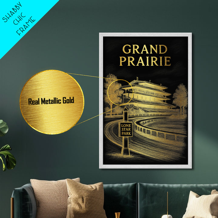Grand Prairie Texas art, Metallic Gold Art, Housewarming Gift, Metal Art, Wood Framed Art, Newlywed Travel Gift