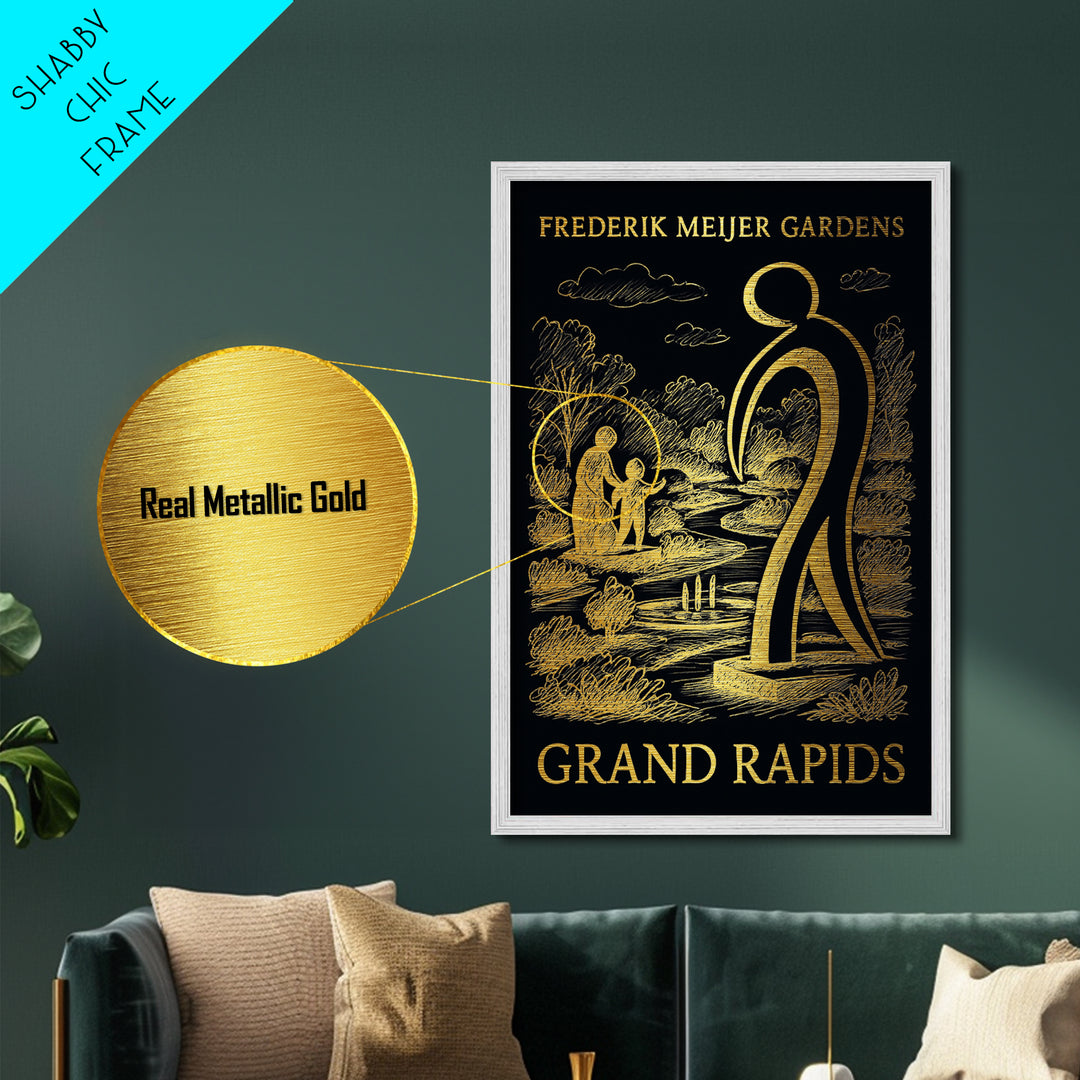 Grand Rapids Michigan art, Metallic Gold Art, Office Decor, Metal Art, Wood Framed Art, Graduation Travel Gift
