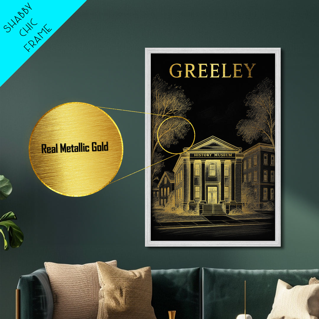 Greeley Colorado travel, Metallic Gold Print, Modern House Art, Metal Art, Wood Framed Art, Wanderlust Gift