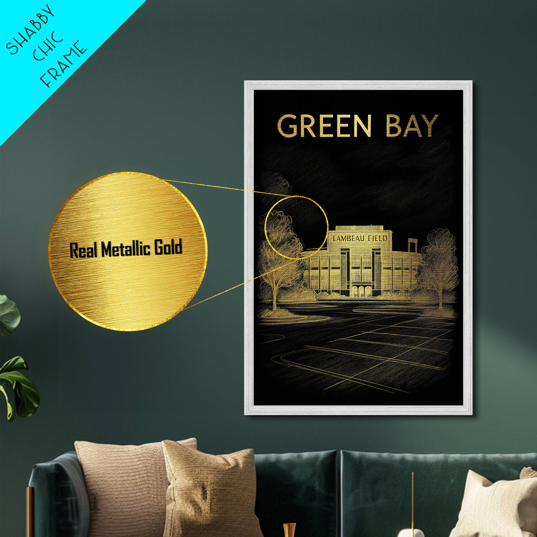 Green Bay Wisconsin travel, Metallic Gold Print, Modern House Art, Metal Art, Wood Framed Art, Traveler Gift
