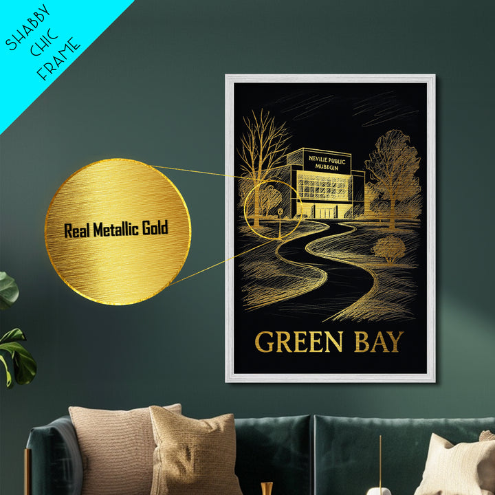 Green Bay Wisconsin art, Metallic Gold Art, Modern House Art, Metal Art, Wood Framed Art, Graduation Travel Gift