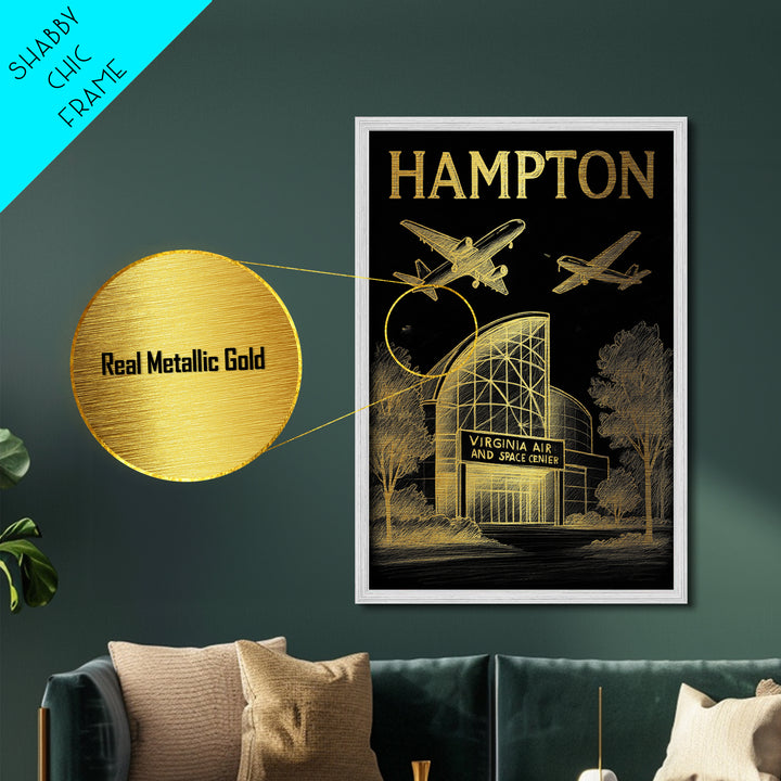 Hampton Virginia travel, Metallic Gold Print, Closing Gift, Metal Art, Wood Framed Art, Anniversary Travel Gift, Retirement Travel Gift
