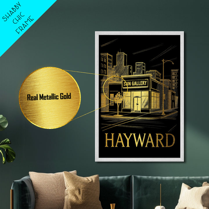 Hayward California art, Metallic Gold Art, Modern House Art, Metal Art, Wood Framed Art, Graduation Travel Gift, Travel Gift