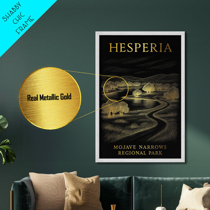 Hesperia California travel, Metallic Gold Print, Modern Skyline Wall Print, Metal Art, Wood Framed Art, Adventure Lover Gift, Travel Gift