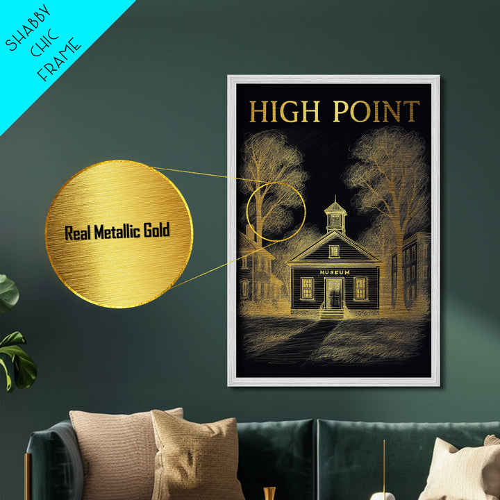 High Point North Carolina travel, Metallic Gold Print, Modern House Art, Metal Art, Wood Framed Art, Wanderlust Gift, Travel Art Prints