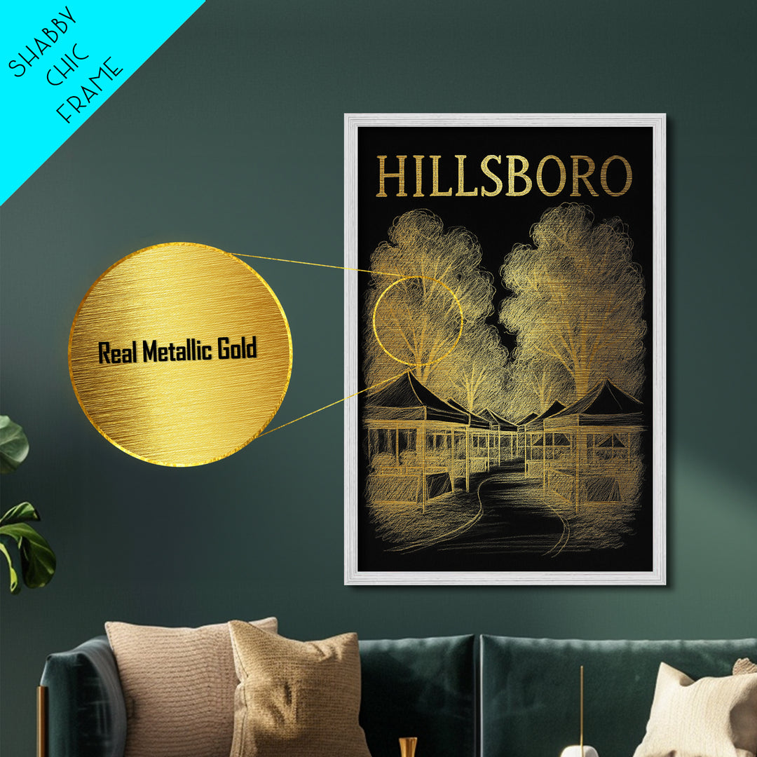 Hillsboro Oregon travel, Metallic Gold Print, Modern House Art, Metal Art, Wood Framed Art, Traveler Gift, Destination Gift