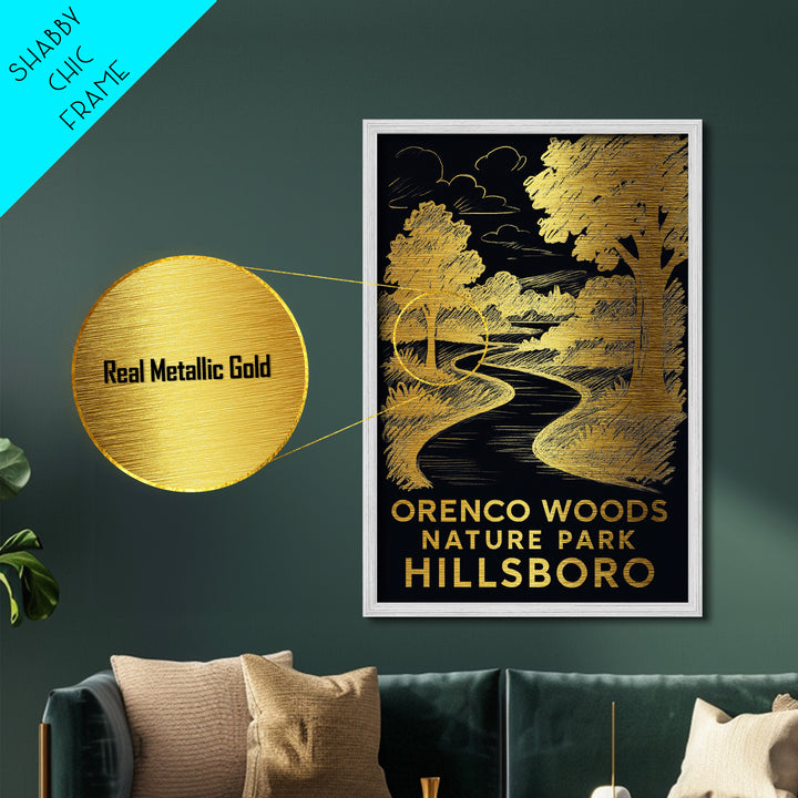 Hillsboro Oregon art, Metallic Gold Art, Modern House Art, Metal Art, Wood Framed Art, Graduation Travel Gift, Travel Gift