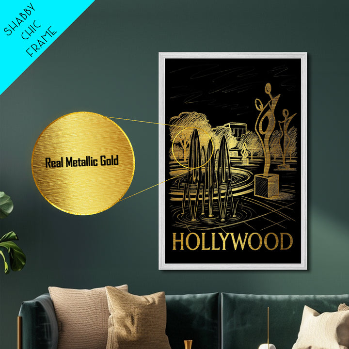 Hollywood Florida art, Metallic Gold Art, Best Friend Gifts, Metal Art, Wood Framed Art, Birthday Travel Gift, Destination Gift