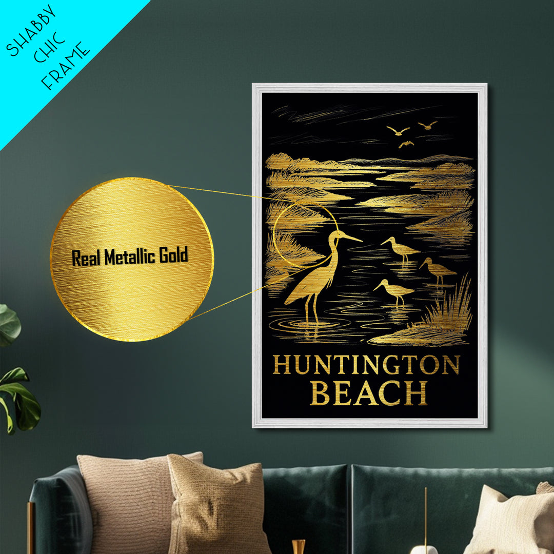 Huntington Beach California art, Metallic Gold Art, Travel Art Prints, Metal Art, Wood Framed Art, Adventure Lover Gift, Traveler Gift