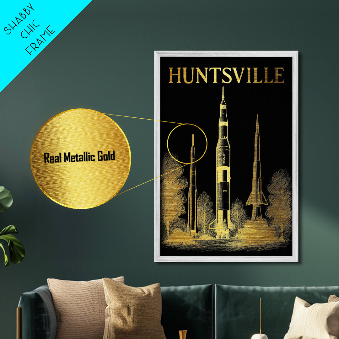 Huntsville Alabama travel, Metallic Gold Print, Modern House Art, Metal Art, Wood Framed Art, Traveler Gift, Destination Gift