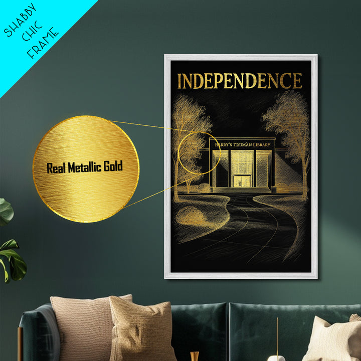 Independence Missouri travel, Metallic Gold Print, College Dorm Décor, Metal Art, Wood Framed Art, Graduation Travel Gift, Traveler Gift