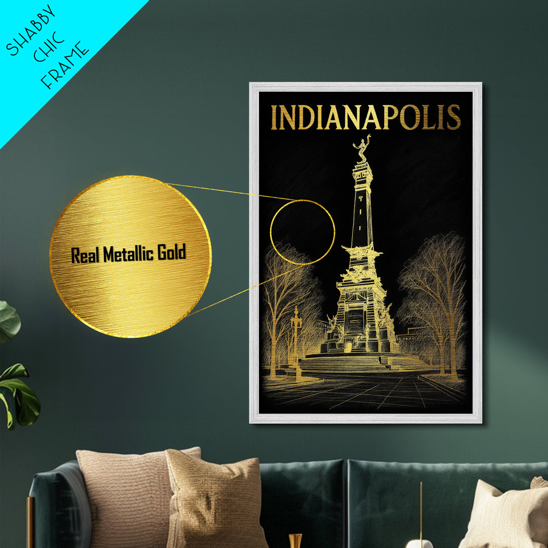 Indianapolis Indiana travel, Metallic Gold Print, Modern House Art, Metal Art, Wood Framed Art, Wanderlust Gift, Travel Art Prints