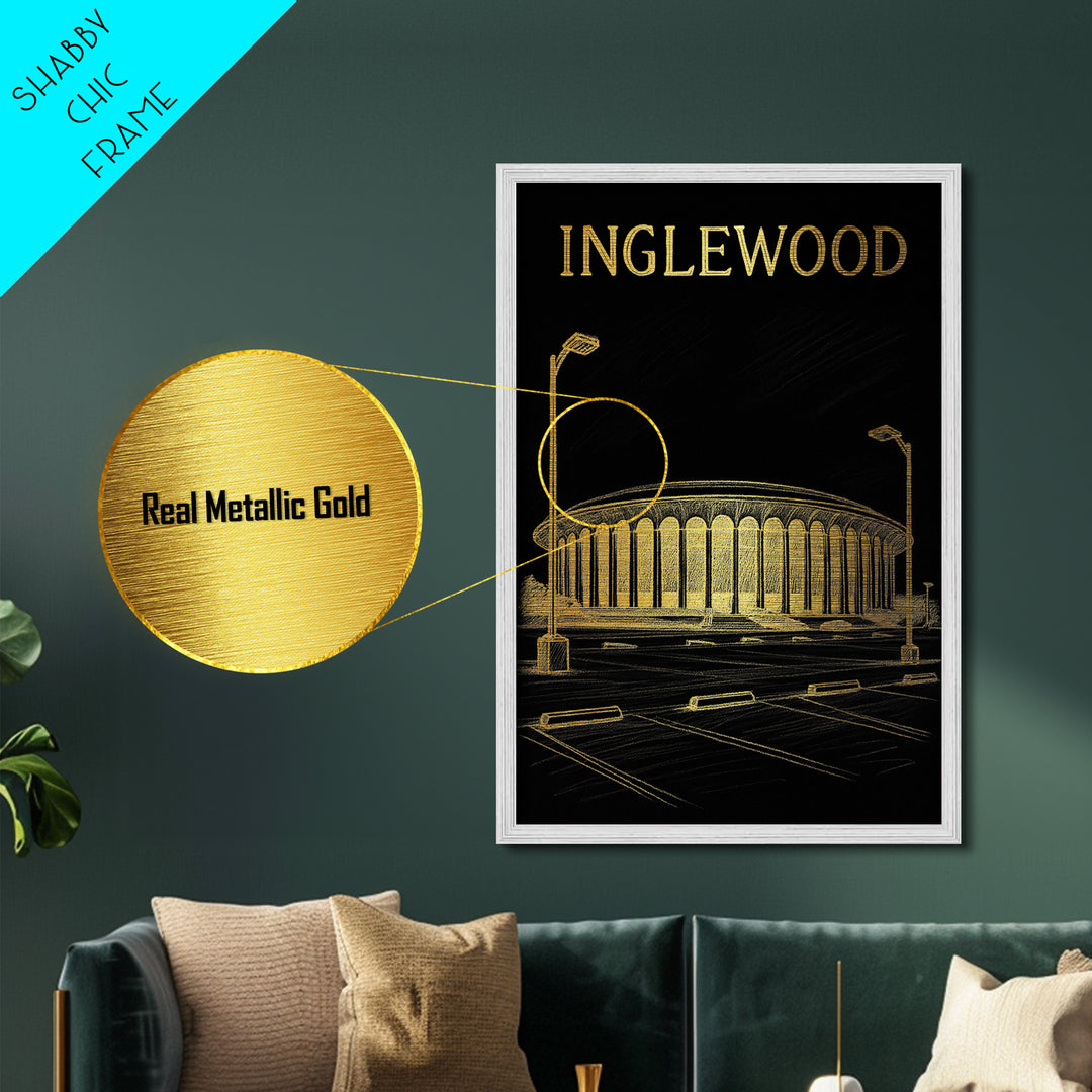 Inglewood California travel, Metallic Gold Print, Modern House Art, Metal Art, Wood Framed Art, Traveler Gift, Destination Gift