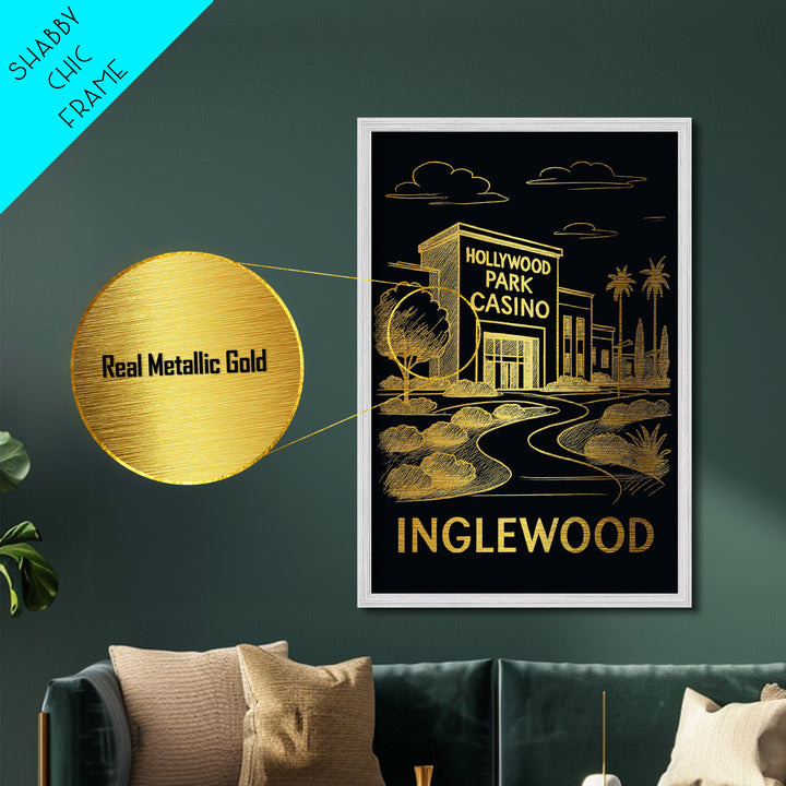 Inglewood California art, Metallic Gold Art, Modern House Art, Metal Art, Wood Framed Art, Graduation Travel Gift, Travel Gift