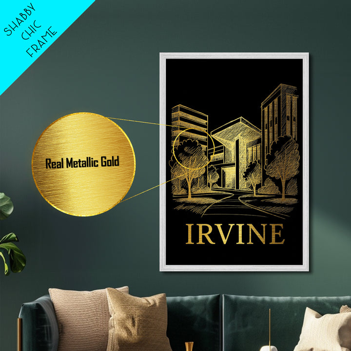 Irvine California art, Metallic Gold Art, Best Friend Gifts, Metal Art, Wood Framed Art, Birthday Travel Gift, Destination Gift