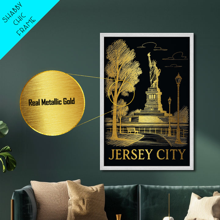 Jersey City New Jersey art, Metallic Gold Art, Modern House Art, Metal Art, Wood Framed Art, Graduation Travel Gift, Travel Gift