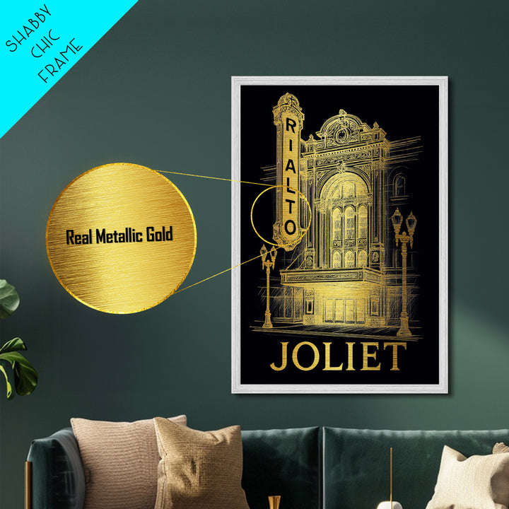 Joliet Illinois art, Metallic Gold Art, Best Friend Gifts, Metal Art, Wood Framed Art, Birthday Travel Gift, Destination Gift
