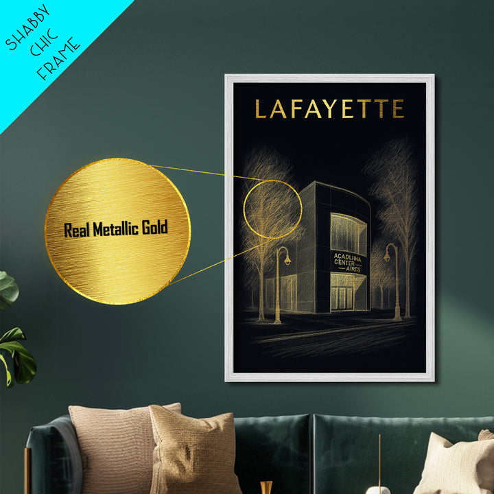 Lafayette Louisiana travel, Metallic Gold Print, Closing Gift, Metal Art, Wood Framed Art, Anniversary Travel Gift, Retirement Travel Gift