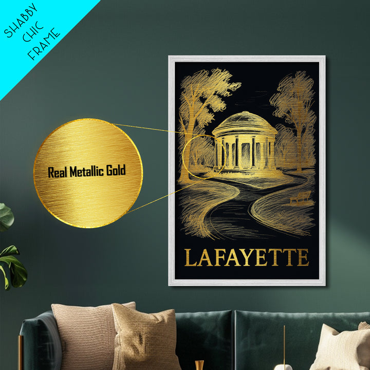 Lafayette Louisiana art, Metallic Gold Art, Office Decor, Metal Art, Wood Framed Art, Graduation Travel Gift, Destination Gift