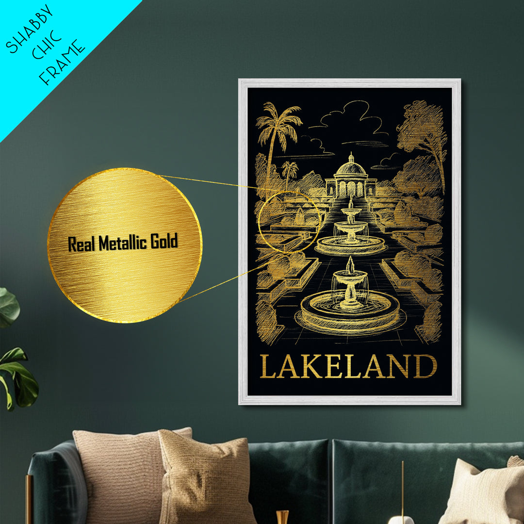 Lakeland Florida art, Metallic Gold Art, Travel Art Prints, Metal Art, Wood Framed Art, Adventure Lover Gift, Traveler Gift
