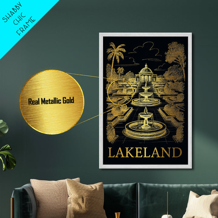 Lakeland Florida art, Metallic Gold Art, Travel Art Prints, Metal Art, Wood Framed Art, Adventure Lover Gift, Traveler Gift