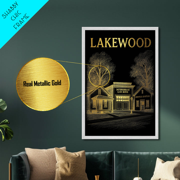 Lakewood Colorado travel, Metallic Gold Print, Modern House Art, Metal Art, Wood Framed Art, Traveler Gift, Destination Gift