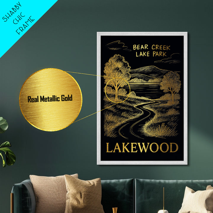 Lakewood California travel, Metallic Gold Print, College Dorm Décor, Metal Art, Wood Framed Art, Graduation Travel Gift, Traveler Gift