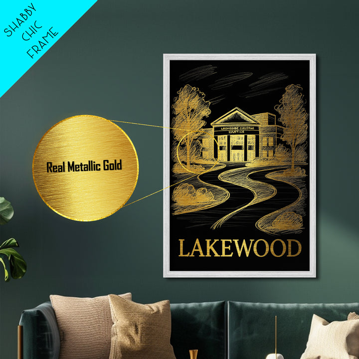 Lakewood California art, Metallic Gold Art, Best Friend Gifts, Metal Art, Wood Framed Art, Birthday Travel Gift, Destination Gift