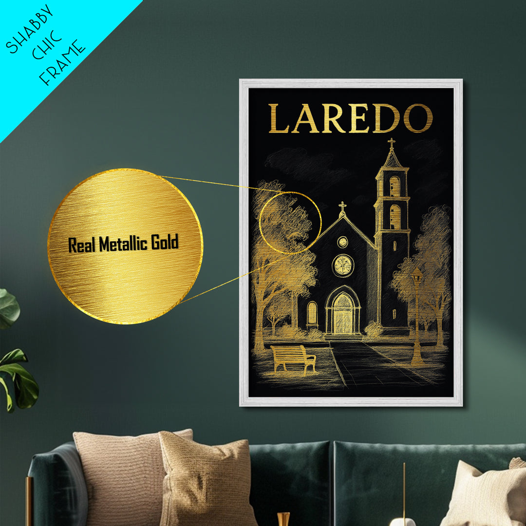 Laredo Texas travel, Metallic Gold Print, Modern House Art, Metal Art, Wood Framed Art, Wanderlust Gift, Travel Art Prints