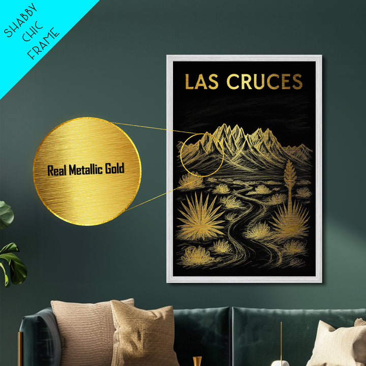 Las Cruces New Mexico travel, Metallic Gold Print, Modern House Art, Metal Art, Wood Framed Art, Traveler Gift, Destination Gift