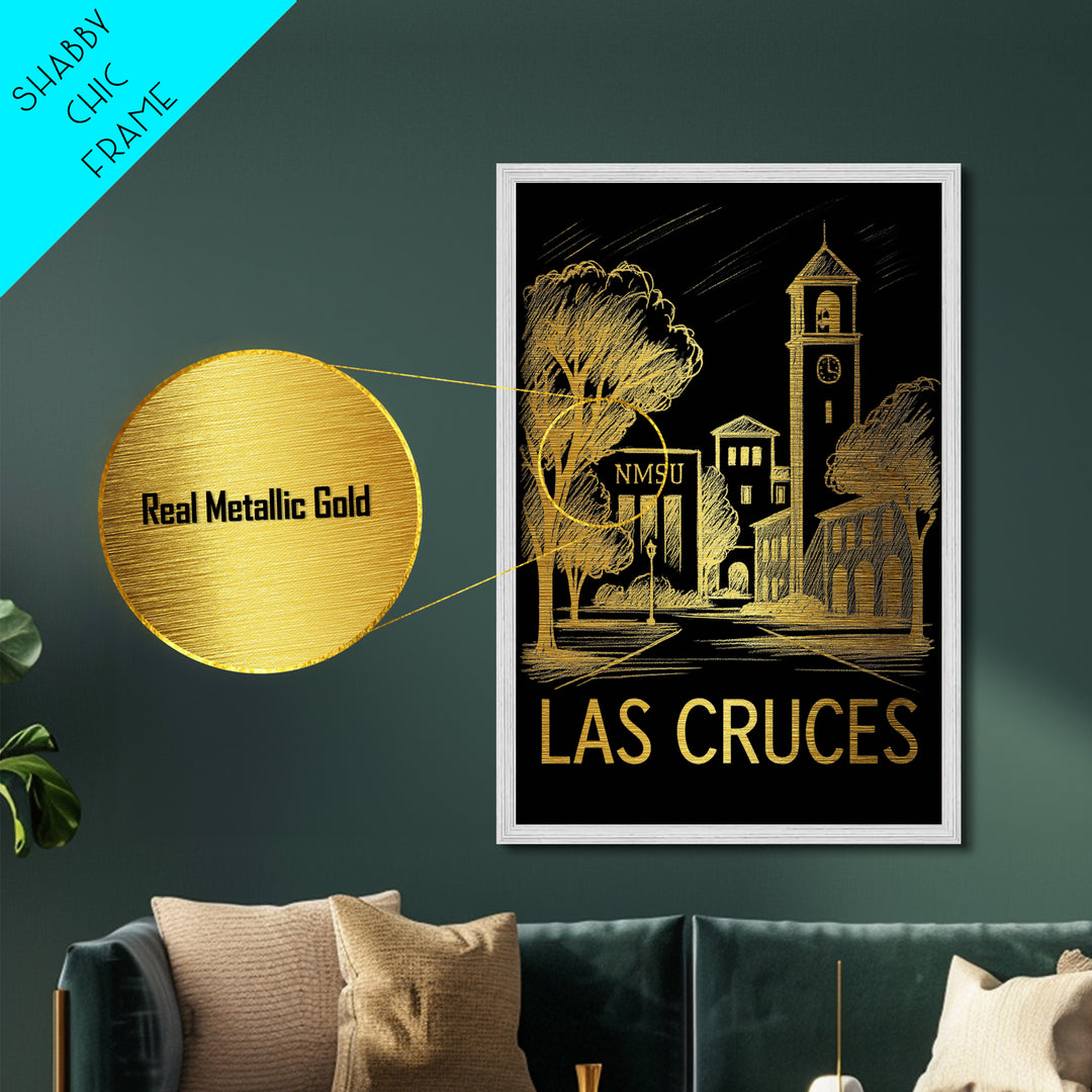 Las Cruces New Mexico art, Metallic Gold Art, Modern House Art, Metal Art, Wood Framed Art, Graduation Travel Gift, Travel Gift