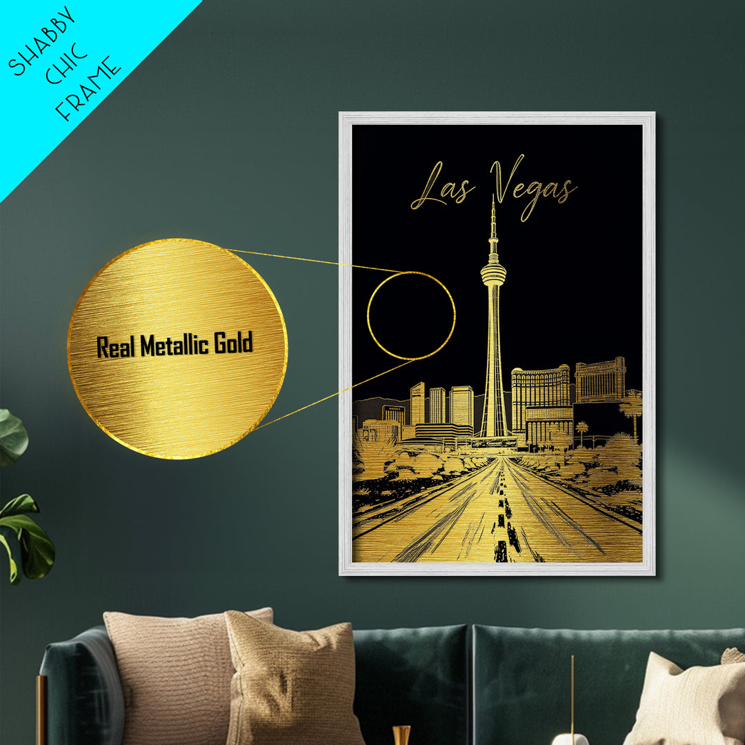 Las Vegas Nevada art, Metallic Gold Art, Best Friend Gifts, Metal Art, Wood Framed Art, Birthday Travel Gift, Destination Gift