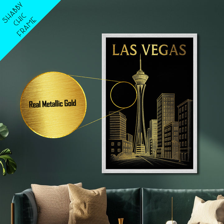 Las Vegas Nevada travel, Metallic Gold Print, Modern Skyline Wall Print, Metal Art, Wood Framed Art, Adventure Lover Gift, Travel Gift