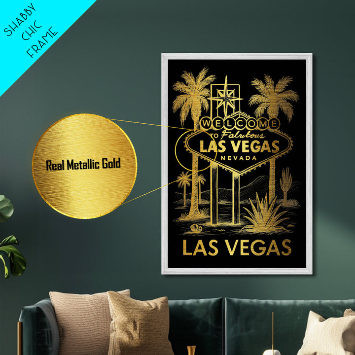 Las Vegas Nevada art, Metallic Gold Art, Housewarming Gift, Metal Art, Wood Framed Art, Newlywed Travel Gift, Honeymoon Gift