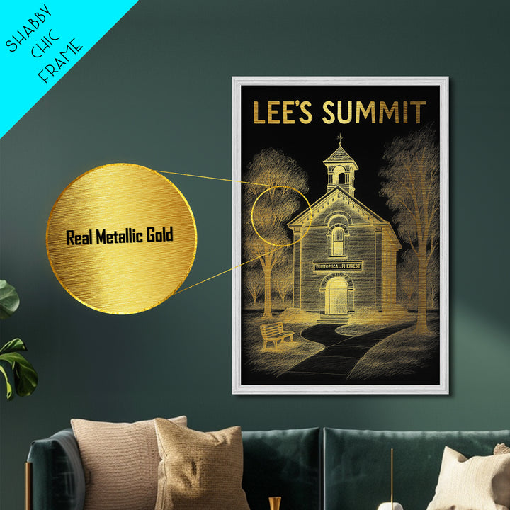 Lee’s Summit Missouri travel, Metallic Gold Print, Modern House Art, Metal Art, Wood Framed Art, Wanderlust Gift, Travel Art Prints