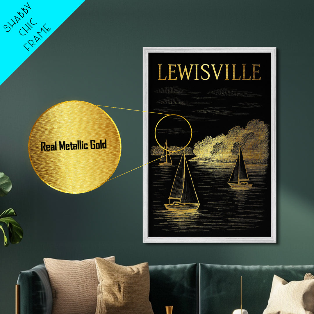 Lewisville Texas travel, Metallic Gold Print, Modern House Art, Metal Art, Wood Framed Art, Traveler Gift, Destination Gift